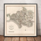 Old Map of Dorset in 1806 by John Cary - Dorchester, Poole, Weymouth, Corfe Castle, Wimborne Minster