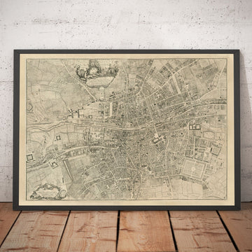 Ancienne carte de Dublin, Irlande en 1756 par John Rocque