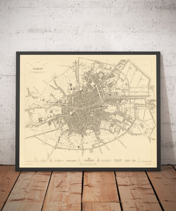 Alte Karte von Dublin, Irland, 1836 von WB Clark für SDUK - Fluss Liffey, Leinster, Grafschaft Dublin 