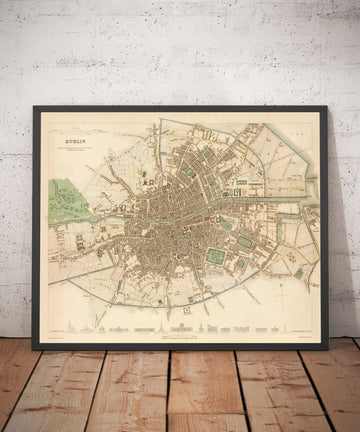 Alte Karte von Dublin, Irland im Jahr 1836 von WB Clark - Fluss Liffey, Leinster, County Dublin 