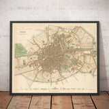 Ancienne carte de Dublin, Irlande en 1836 par WB Clark - River Liffey, Leinster, comté de Dublin