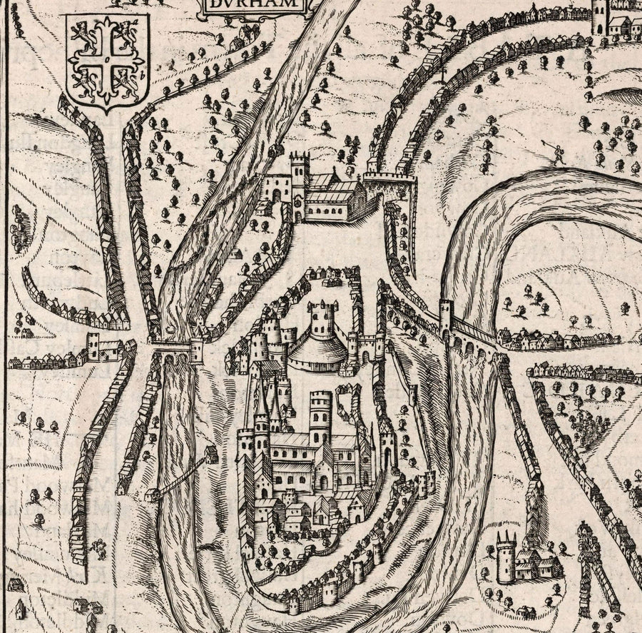 Alte monochrome Karte von County Durham, 1611 von John Speed - Darlington, Stockton-on-Tees, Sunderland, Newcastle 