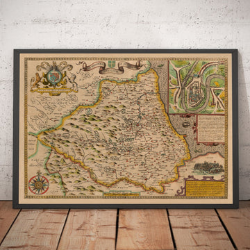 Antica mappa della Contea di Durham, 1611 di John Speed - Darlington, Stockton-on-Tees, Sunderland 