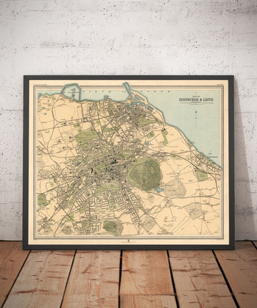 Mappa antica di Edimburgo nel 1912 di J Bartholomew - Leith, Murrayfield, Portobello, Holyrood 