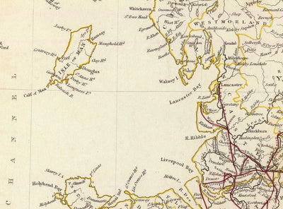Ancienne carte des chemins de fer et des canaux en Angleterre et au Pays de Galles en 1837 par SDUK - Transport, Chemins de fer, Chemins de fer nationaux, Rivières