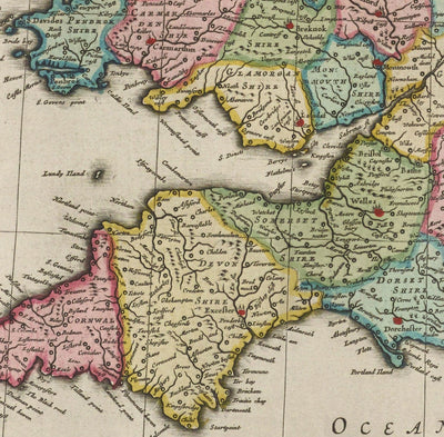 Antiguo mapa de Inglaterra y Gales en 1665 por Joan Blaeu - Carta rara con condados antiguos