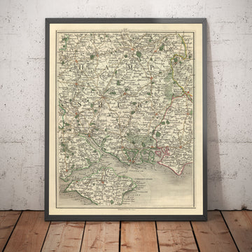 Antiguo mapa de Hampshire e Isla de Wight en 1794 por John Cary - Portsmouth, Southampton, Chichester, Havant