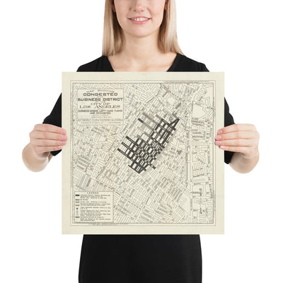 Ancien plan d'encombrement de Los Angeles, 1920 - Rare guide de circulation automobile du centre-ville de LA