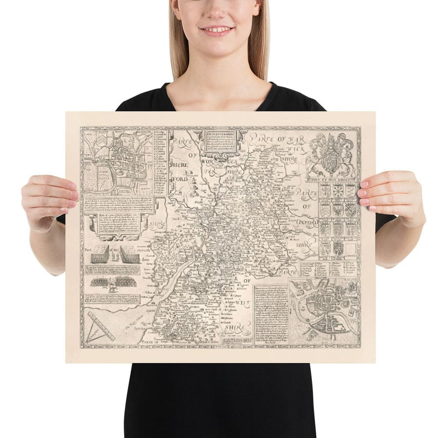 Old Map of Gloucestershire, 1611 by John Speed - Bristol, Cheltenham, Gloucester, Kingswood, Filton, South