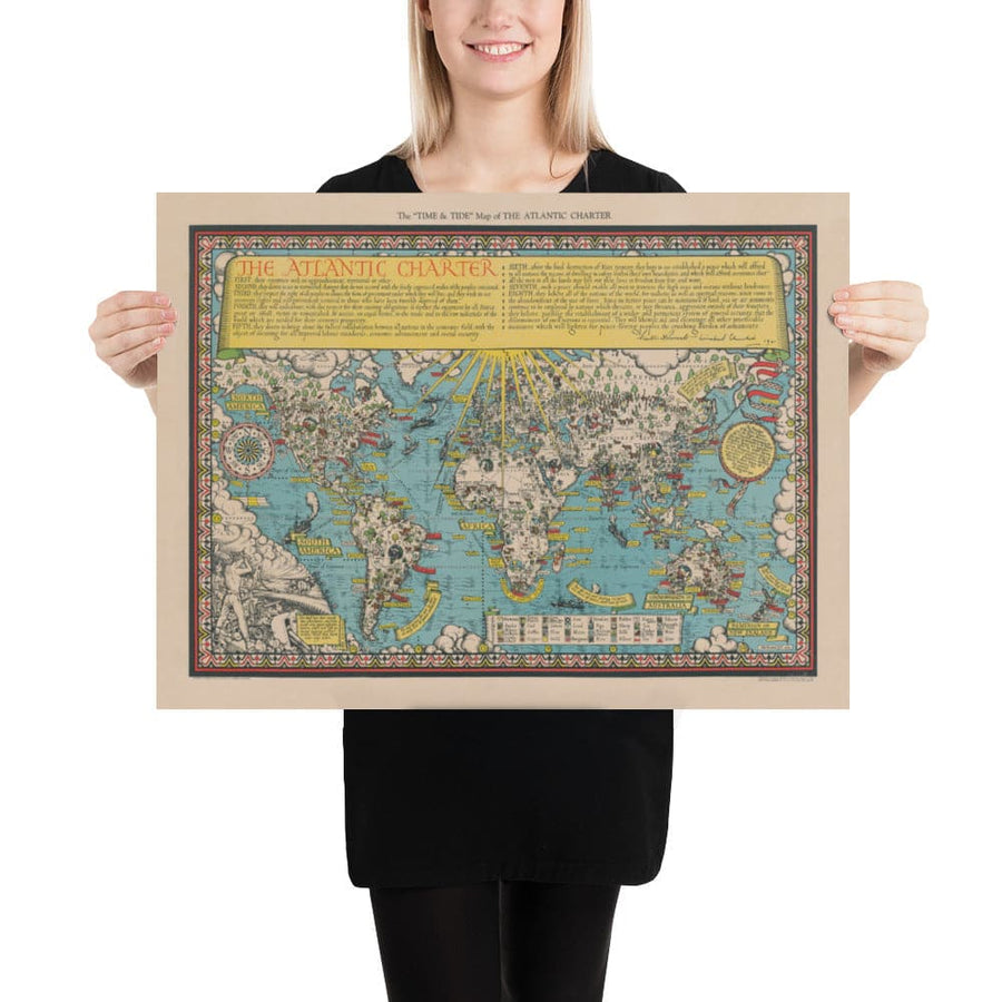 Die Atlantik-Charta von Max Gill, 1942 - Zweiter Weltkrieg Vereinte Nationen Wandkarte 