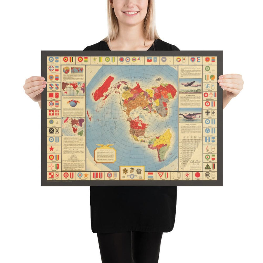 Alter Luftwaffen-Weltkarte, 1943 - Emblem, Insignien, Rundelschema - Flugzeuge und Luftfahrtgeschichte 