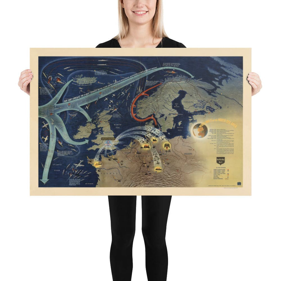 NavWarMap Nr. 3 - Alte Weltkrieg 2 Karte, 1944 - Westfront, Alliierte gegen Nazi - US Navy Bildungs- & Propagandakarte 