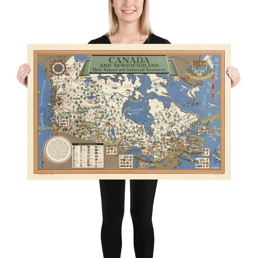Alte Karte von Kanada, 1942 von Max Gill - Zweiter Weltkrieg Karte der natürlichen und industriellen Ressourcen 