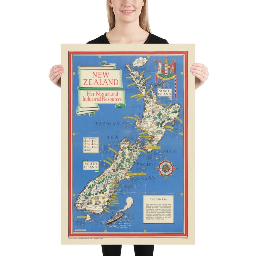 Alte Karte von Neuseeland, 1943 von Max Gill - Karte des kolonialen Britischen Empires im Zweiten Weltkrieg 