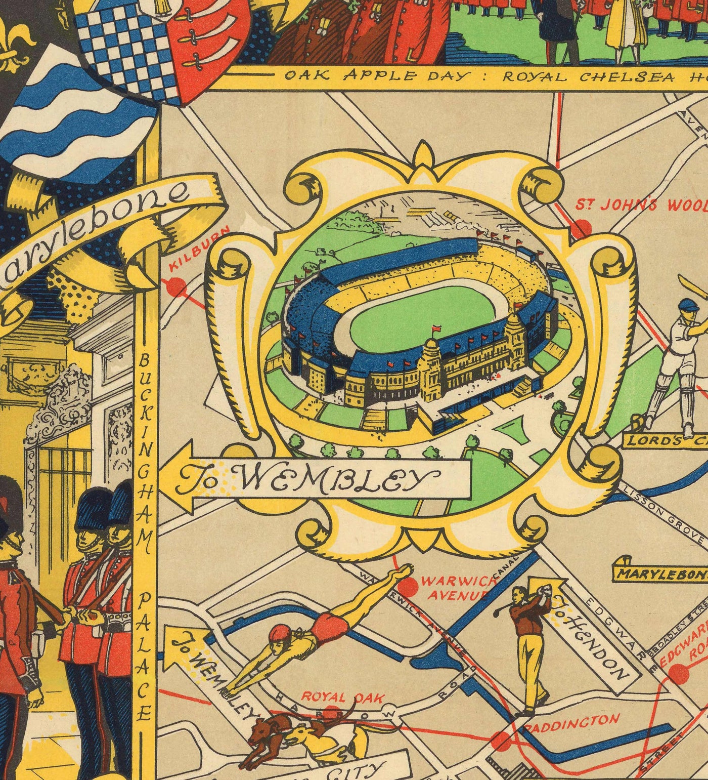 Alte Karte von Central London, 1951 - Festival von Großbritannien, Royal Festival Hall, Sehenswürdigkeiten, Südbank
