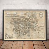 Carte ancienne de Florence, Firenze, 1847 par Molini & Ruggieri - Uffizi, Santa Croce, Santo Spirito, Duomo, Piazzas, Palazzos, Ponte Vecchio