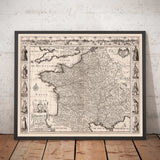 Mapa antiguo de Francia, 1627 por John Speed ​​- Bélgica, Normandía, Bretaña, Costa Azul, Pirineos