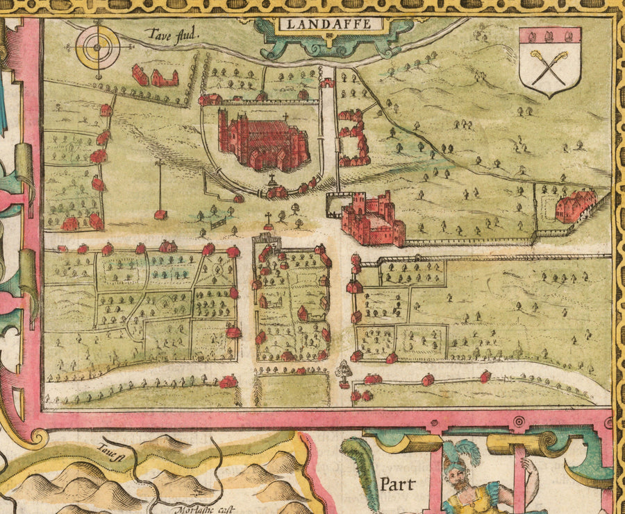 Old Map of Glamorgan Wales, 1611 by John Speed - Cardiff, Swansea, Bridgend, Port Talbot, Barry