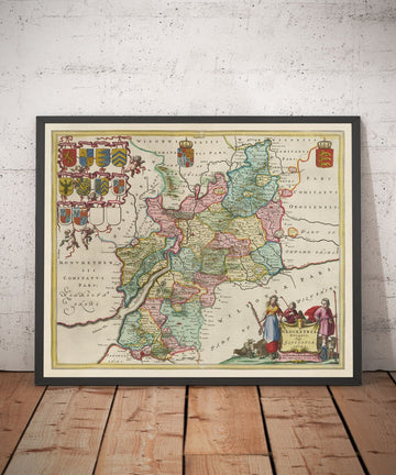 Alte Karte von Gloucestershire im Jahr 1665 von Joan Blaeu - Bristol, Cheltenham, Gloucester, Kingswood, Filton, Stroud 