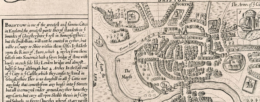 Old Map of Gloucestershire, 1611 by John Speed - Bristol, Cheltenham, Gloucester, Kingswood, Filton, South