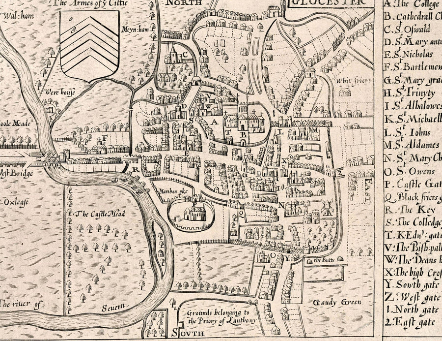 Old Map of Gloucestershire, 1611 by John Speed - Bristol, Cheltenham, Gloucester, Kingswood, Filton, South