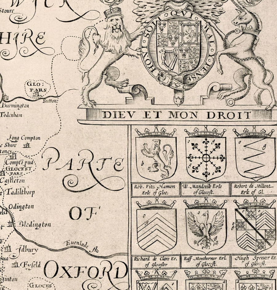 Old Map of Gloucestershire, 1611 by John Speed - Bristol, Cheltenham, Gloucester, Kingswood, Filton, South