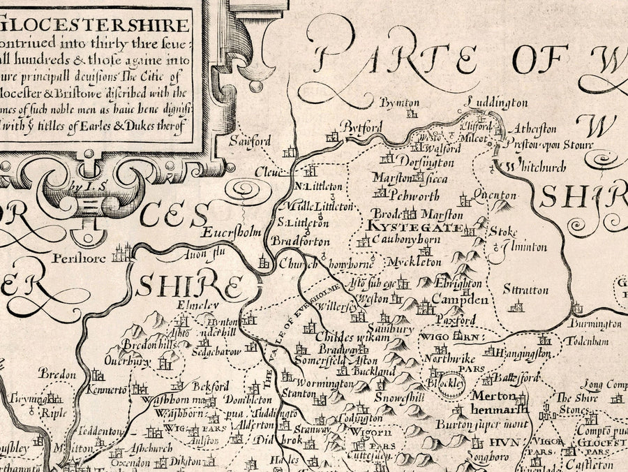 Old Map of Gloucestershire, 1611 by John Speed - Bristol, Cheltenham, Gloucester, Kingswood, Filton, South