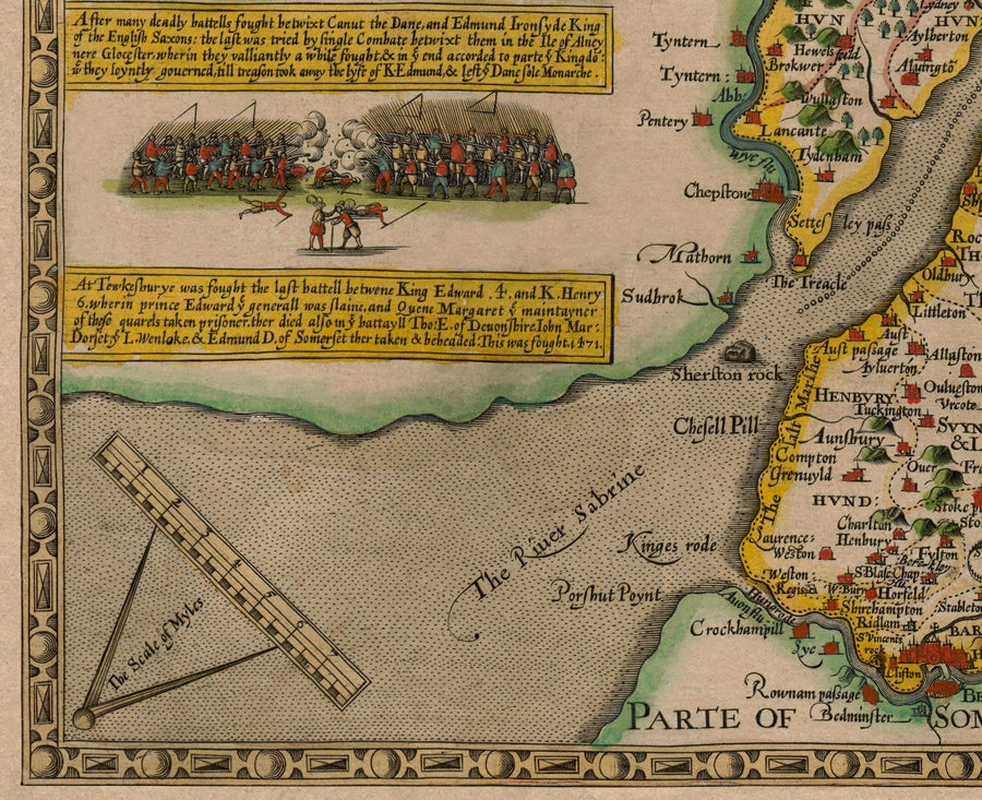 Old Map of Gloucestershire, 1611, John Speed - Bristol, Cheltenham, Gloucester, Kingswood, Filton