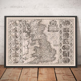 Ancienne carte viking de l'Angleterre, du Pays de Galles et de l'Écosse, 1611 par John Speed - Carte de l'Heptarchie anglo-saxonne de la Grande-Bretagne 