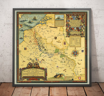 Old Map of The Great War, WW1 - England, France, Germany, Belgium, Flanders Battle Lines