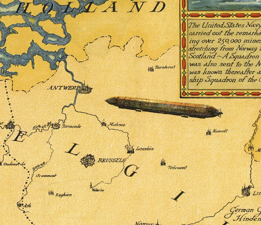 Alte Karte des Ersten Weltkriegs, WW1 - England, Frankreich, Deutschland, Belgien, Flandern Schlachtlinien 