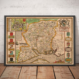 Old Map of Hampshire, 1611 by John Speed -  Winchester, Portsmouth, Southampton, Basingstoke