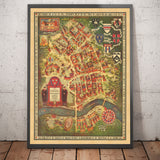 Vecchia mappa dell'Università di Harvard e Radcliffe, 1935 di Schruers - Campus, stemma della casa, fiume Charles 