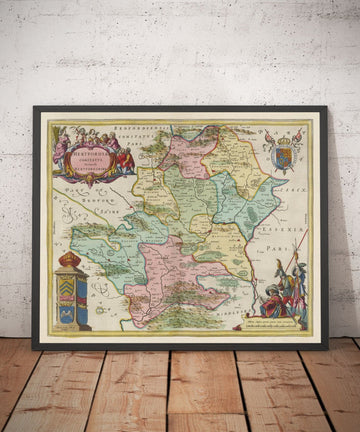 Alte Karte von Hertfordshire, 1665 von Blaeu - Stevenage, St Albans, Watford, Enfield, Barnet, Hatfield, Hemel Hempstead 