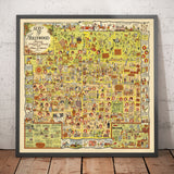 Old Map of Golden Era Hollywood, 1928 by Harrison Godwin - Charlie Chaplin, Greta Garbo, Movie Stars & Studios