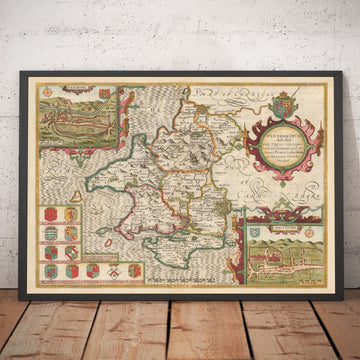 Ancienne carte de Pembrokeshire Galles 1611 John Vitesse - Haverfordwest, St Davids, Garde de poisson