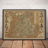 Ancienne carte d'Angleterre & Pays de Galles par John Speed, 1611 - Rare graphique handicapé du "Kingdome of Angleterre"