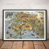 Mappa antica dell'Alaska di WD Berry, 1967 - Eschimesi, Inuit e animali - Anchorage, Yukon, Denali/McKinley 