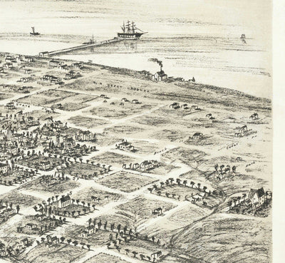 Seltene alte Karte von San Diego von Eli Sheldon Glover, 1876 - Vögelauge, Downtown Oldtown, East Village, Cortez Hill