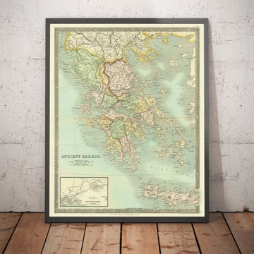 Ancienne carte de la Grèce antique, 1834, par Teesdale - Crète, Macédoine, Corfou, Albanie, Athènes, Thessalie, Attique