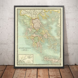 Old Map of Ancient Greece, 1834, by Teesdale - Crete, Macedonia, Corfu, Albania, Athens, Thessaly, Attica