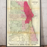 Alte Karte von Chicago nach dem Großen Brand, 1871, Gaylord Watson - Innenstadt, Lake Michigan, Fluss, Stadtteile, verbranntes Gebiet 