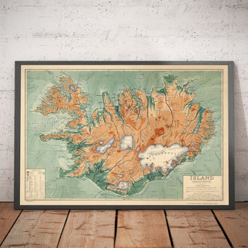Alte Karte von Island von Samuel Eggertsson, 1928 - Reykjavik, Keflavik, Geysir, Gulfoss, Vulkane, Gletscher 