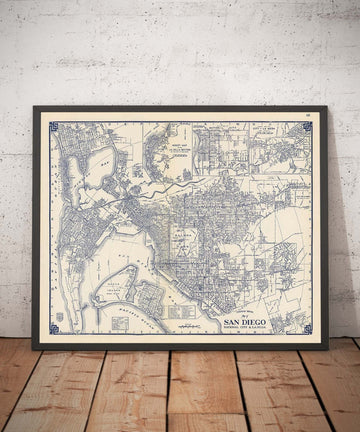 Alte Karte von San Diego, 1938 von Thomas Bros - National City, La Jolla, La Mesa, Innenstadt, Balboa Park & Zoo, North Island 