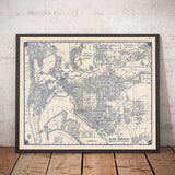 Viejo mapa de San Diego, 1938 por Thomas Bros - Ciudad Nacional, La Jolla, La Mesa, Downtown, Balboa Park & ​​Zoo, Isla Norte