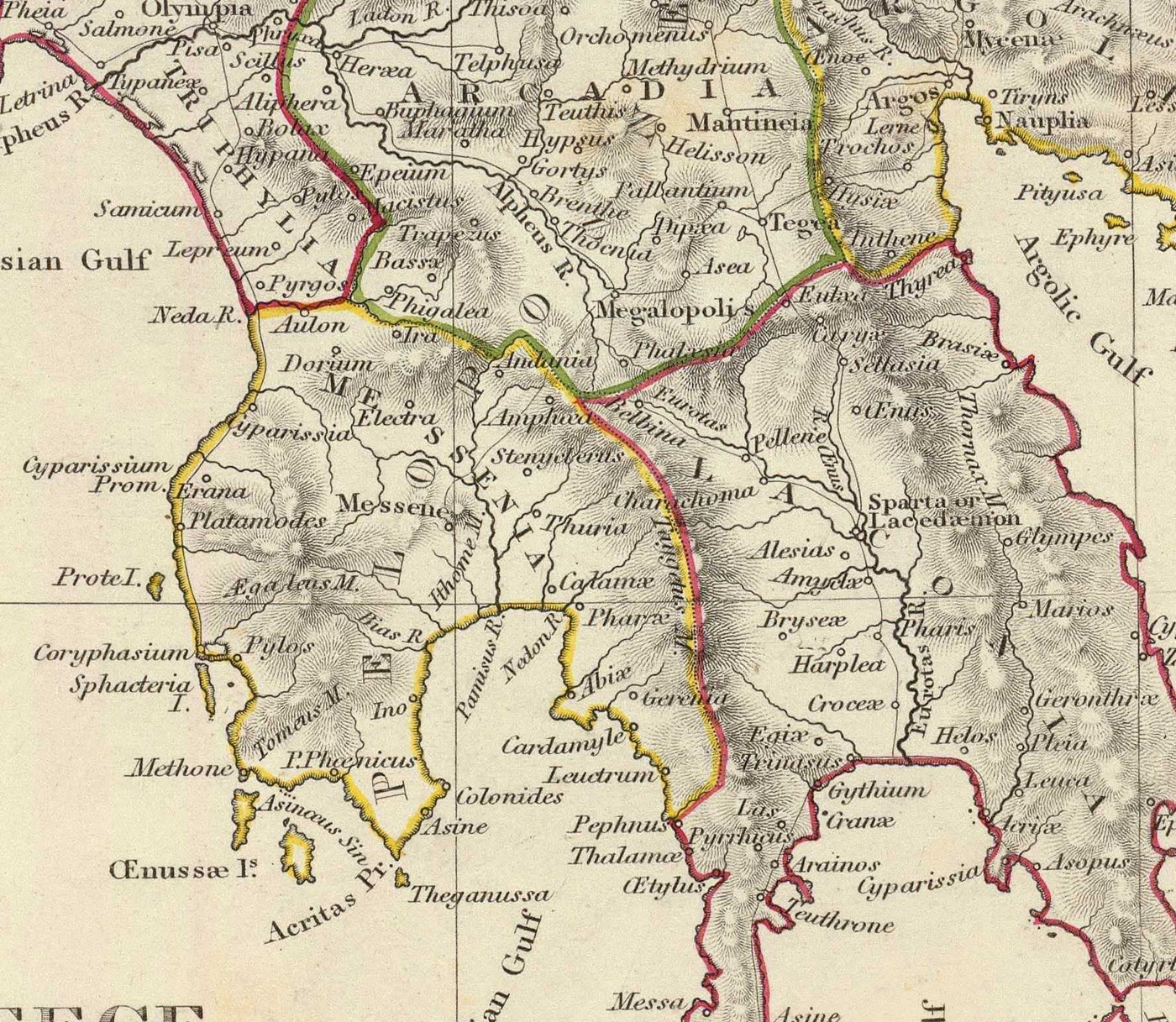 Mapa antiguo de la antigua Grecia, 1829, por Sduk - Creta, Egeo, Atenas, Arcadia, Attica, Cícladas, Zakynthos