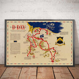 Mappa antica degli sbarchi del D-Day in Normandia, 1944 - 743° Battaglione Carri in Francia settentrionale - Esercito degli Stati Uniti nella Seconda Guerra Mondiale 