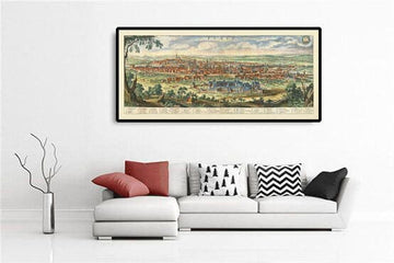 Rare Old Map of Paris, France by Matthaus Merian in 1648 - Notre Dame, Sainte-Chapelle, Hospital St Louis, Bastille