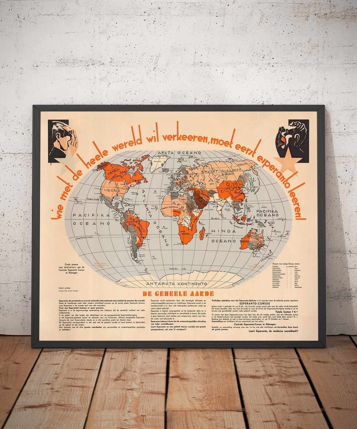 Antiguo mapa del mundo del esperanto, 1930 - Gráfico del Atlas Internacional de las Lenguas Auxiliares - Esperantujo, esperantistas