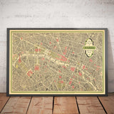 Mappa antica rara di Parigi, Francia di Georges Peltier, 1950 - Louvre, Notre Dame, Sainte-Chapelle, Torre Eiffel 